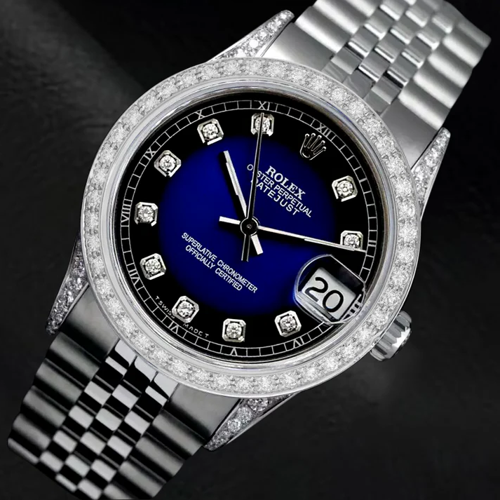 Orologio Datejust personalizzato quadrante blu con diamanti lunetta Rolex giubileo bracciale in acciaio inossidabile IMPOSTAZIONE RAPIDA