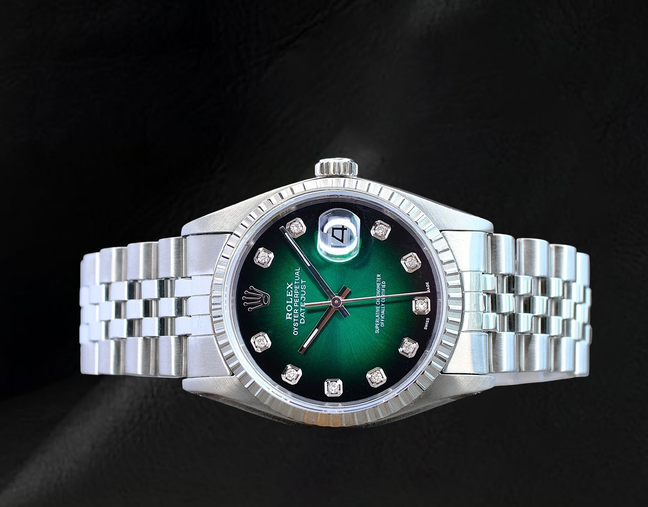 Orologio Rolex Datejust 36 mm in acciaio inossidabile con quadrante verde con diamanti