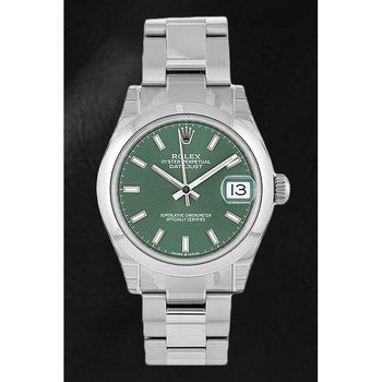 Orologio Rolex Datejust da 31 mm in acciaio inossidabile con quadrante luminoso verde menta