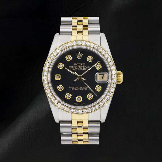 Orologio Rolex Datejust di medie dimensioni con diamanti Quadrante nero con diamanti di medie dimensioni