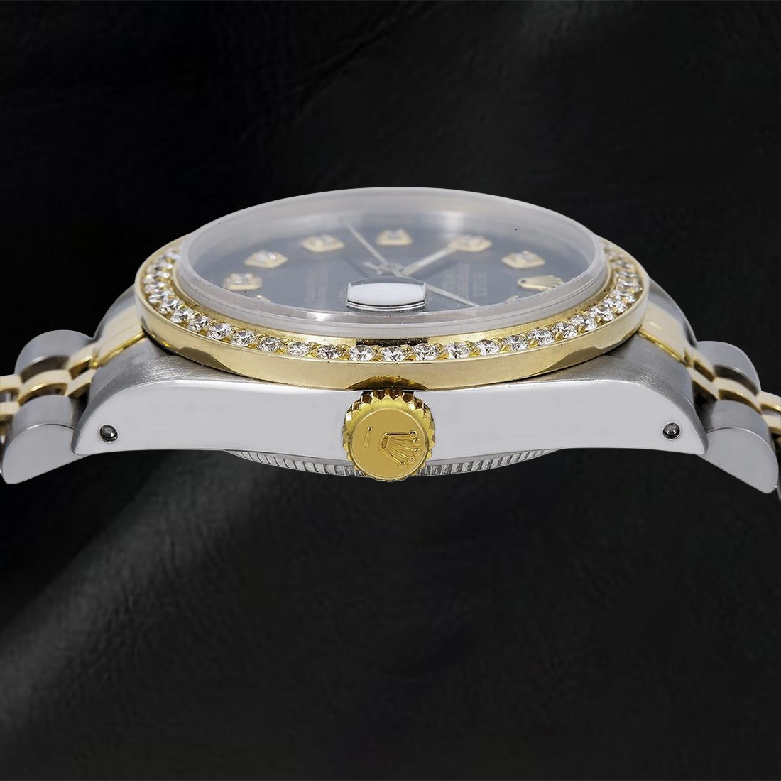 Orologio Rolex Datejust di medie dimensioni con diamanti Quadrante nero con diamanti di medie dimensioni
