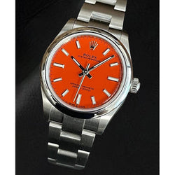 Orologio Rolex Oyster Perpetual 31 rosso luminoso in acciaio inossidabile