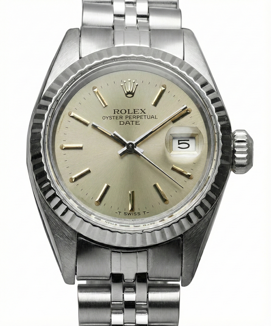 Orologio con data giubilare in acciaio inossidabile, quadrante grigio, lunetta scanalata