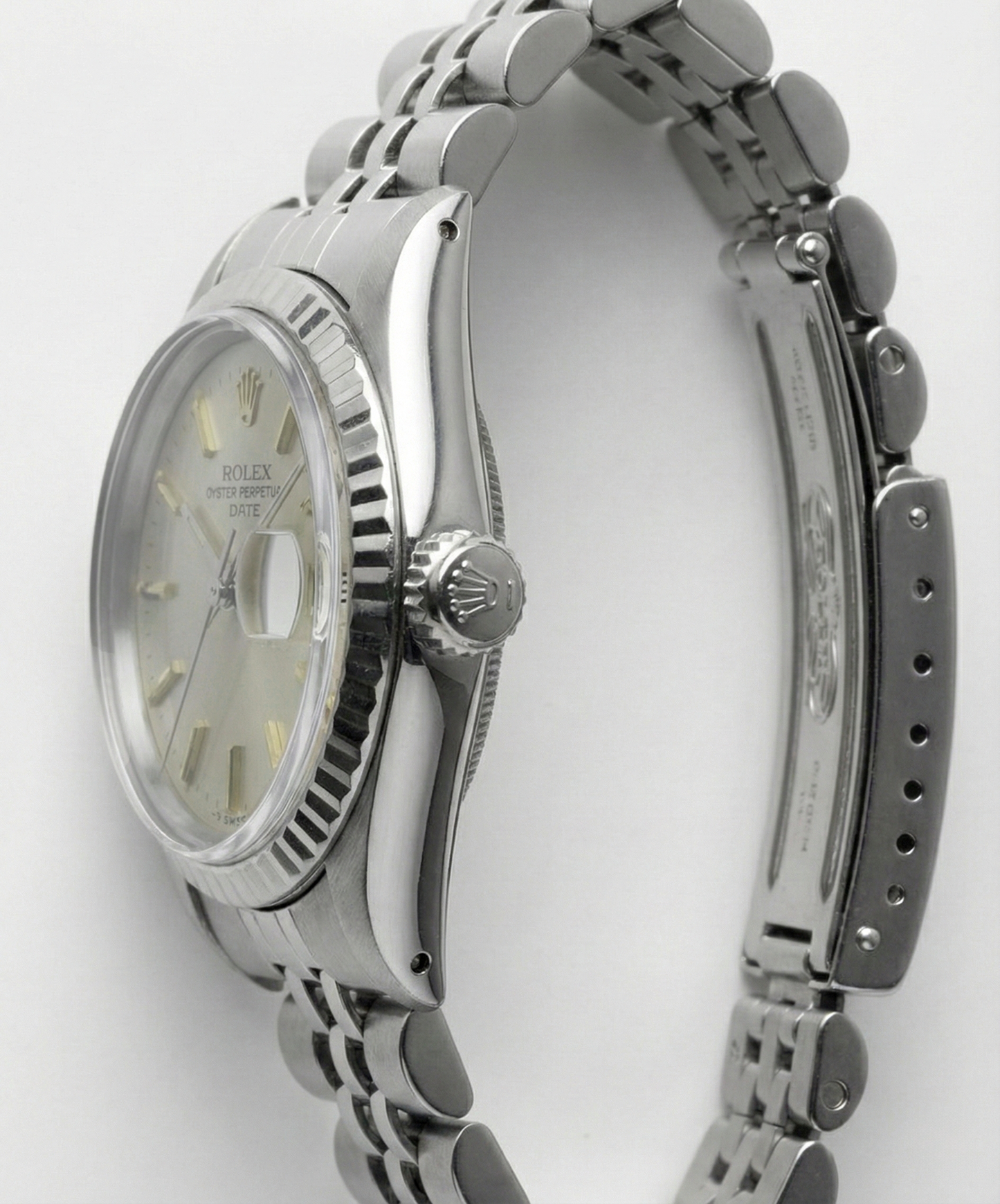 Orologio con data giubilare in acciaio inossidabile, quadrante grigio, lunetta scanalata