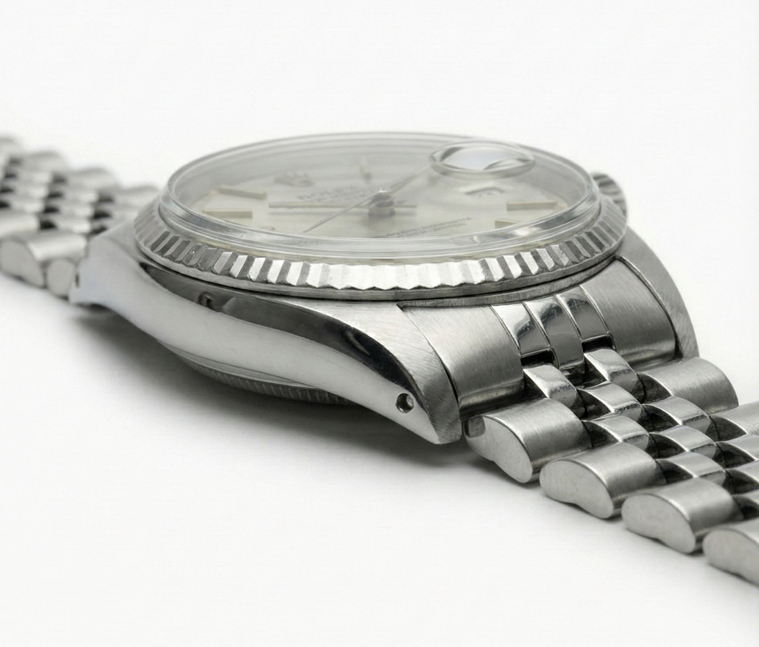 Orologio con data giubilare in acciaio inossidabile, quadrante grigio, lunetta scanalata