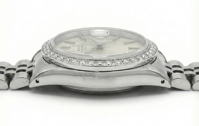 Orologio con datario e quadrante grigio con lunetta in diamanti, orologio Giubileo in acciaio inossidabile