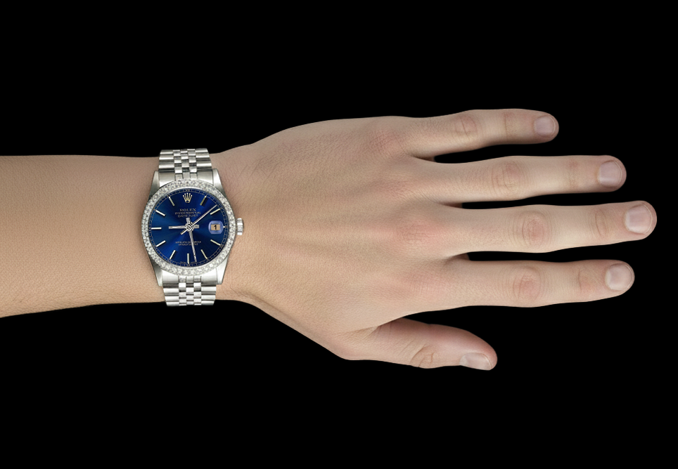 Orologio con quadrante blu e cinturino in acciaio inossidabile con diamanti perpetui Rolex da uomo
