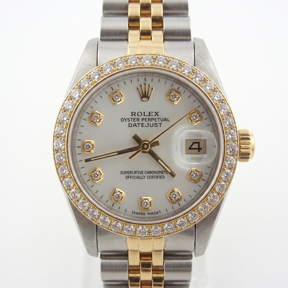 Orologio Rolex Datejust da Donna con Diamanti, Quadrante Bianco e Lunetta