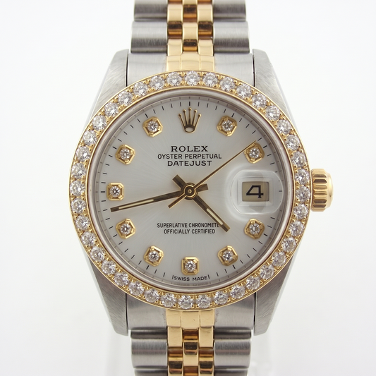 Orologio Rolex Datejust da Donna con Diamanti, Quadrante Bianco e Lunetta