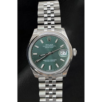 Orologio da donna Rolex con quadrante luminoso verde menta e data-solo da 31 mm