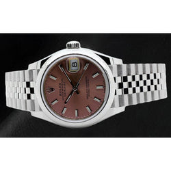 Orologio da donna in acciaio con quadrante luminoso color salmone da 31 mm, Rolex Date-just