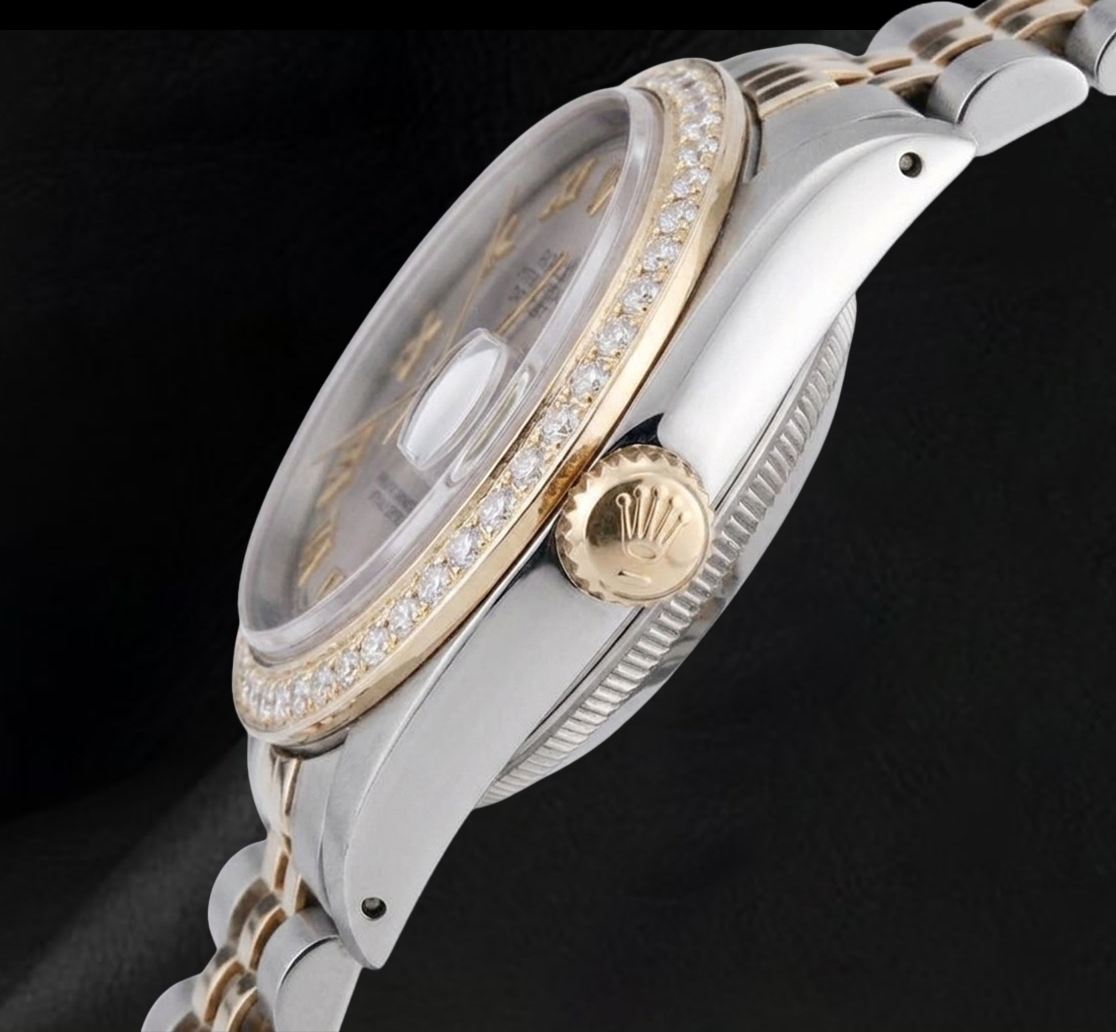 Orologio da uomo Datejust con quadrante grigio romano e lunetta con diamanti, bicolore Rolex IMPOSTAZIONE RAPIDA