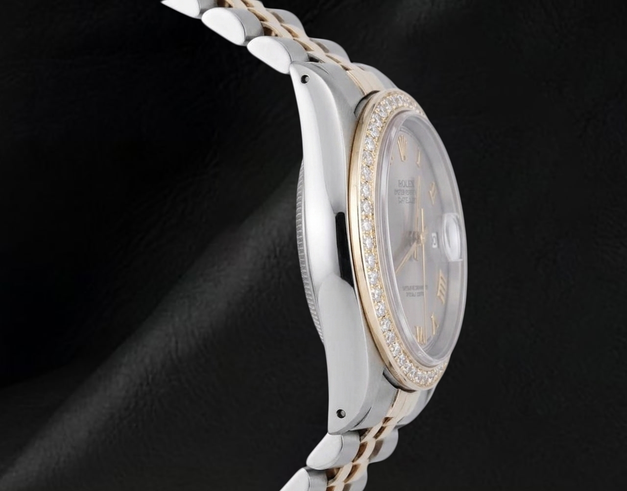Orologio da uomo Datejust con quadrante grigio romano e lunetta con diamanti, bicolore Rolex IMPOSTAZIONE RAPIDA