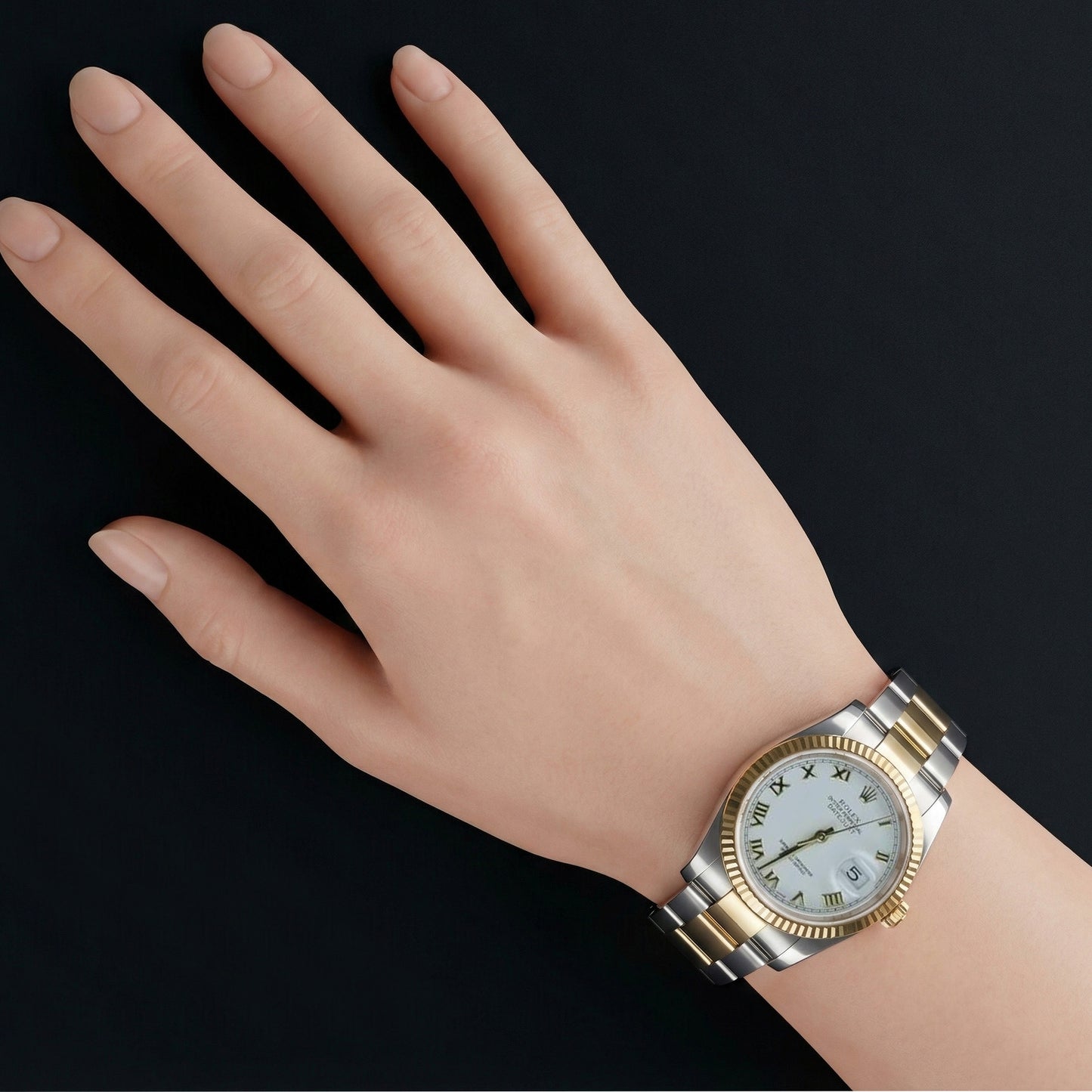 Orologio da uomo Rolex Datejust 36 mm con bracciale ostrica bicolore, quadrante bianco, IMPOSTAZIONE RAPIDA