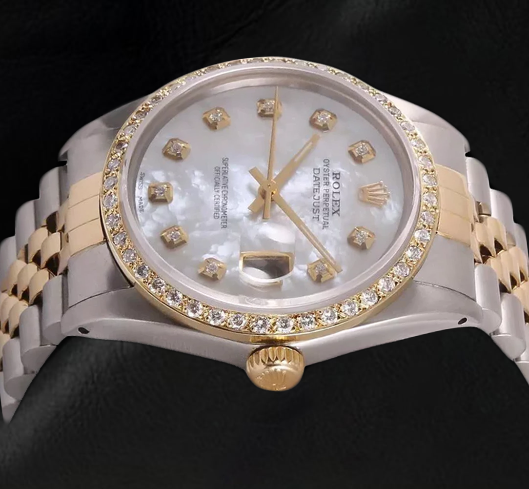 Orologio da uomo Rolex Datejust Quadrante in madreperla con diamanti bicolore IMPOSTAZIONE RAPIDA
