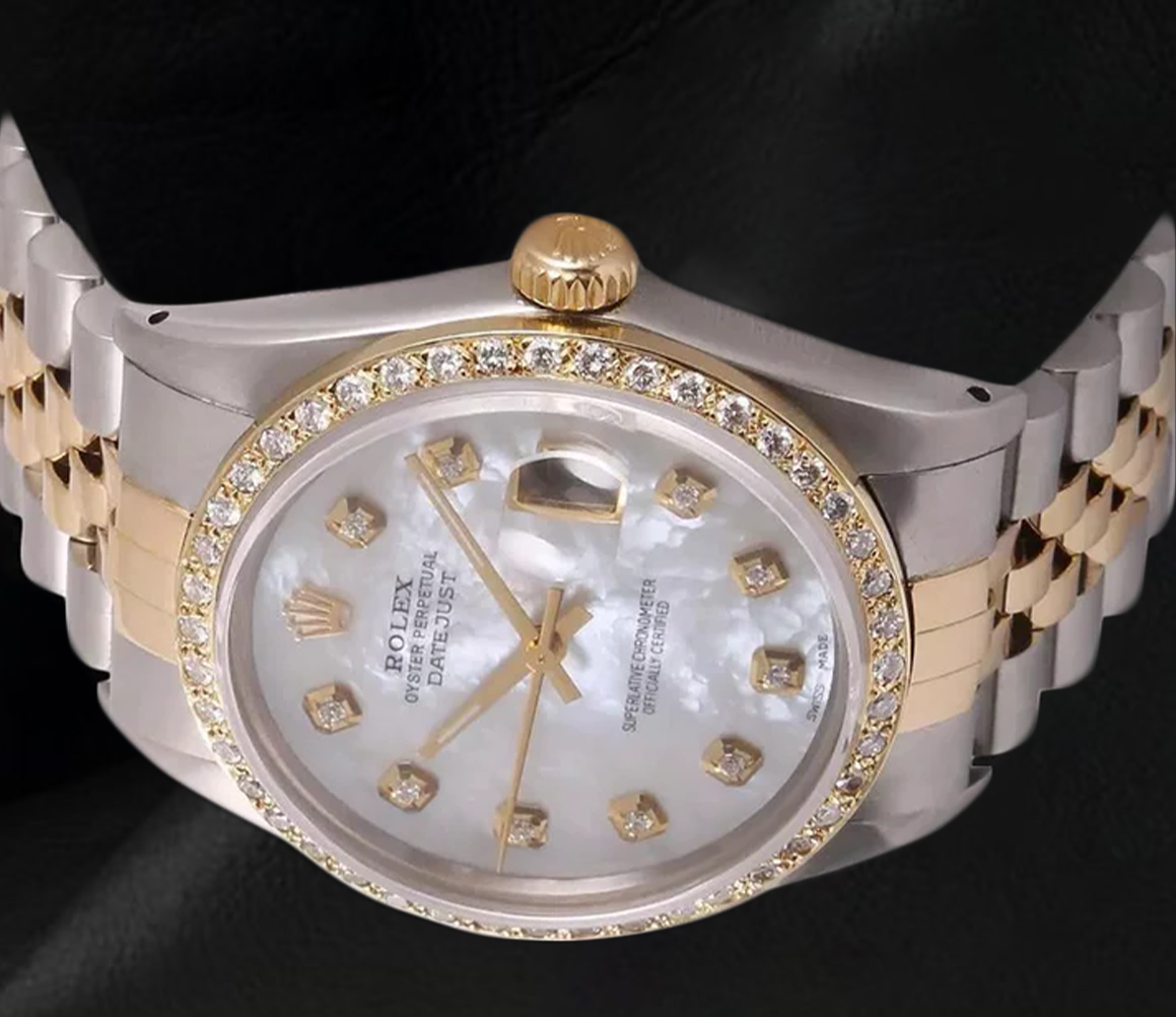 Orologio da uomo Rolex Datejust Quadrante in madreperla con diamanti bicolore IMPOSTAZIONE RAPIDA