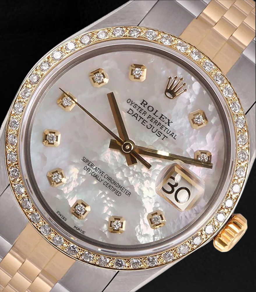 Orologio da uomo Rolex Datejust Quadrante in madreperla con diamanti bicolore IMPOSTAZIONE RAPIDA