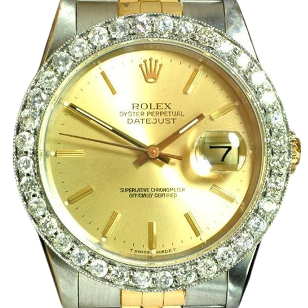 Orologio da uomo Rolex Datejust con lunetta in diamanti e bracciale in acciaio inossidabile, REGOLAZIONE RAPIDA