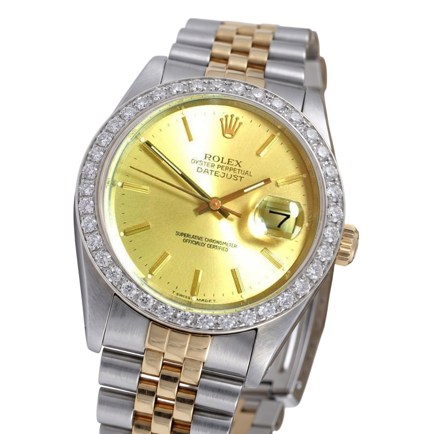 Orologio da uomo Rolex Datejust con lunetta in diamanti e bracciale in acciaio inossidabile, REGOLAZIONE RAPIDA