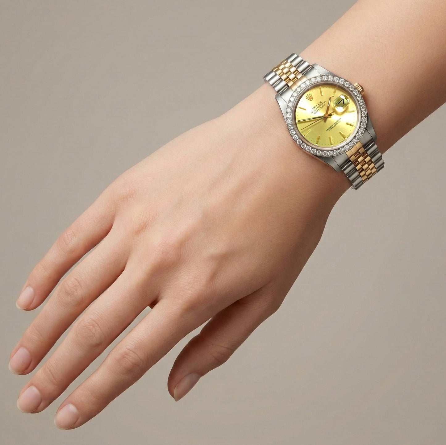 Orologio da uomo Rolex Datejust con lunetta in diamanti e bracciale in acciaio inossidabile, REGOLAZIONE RAPIDA