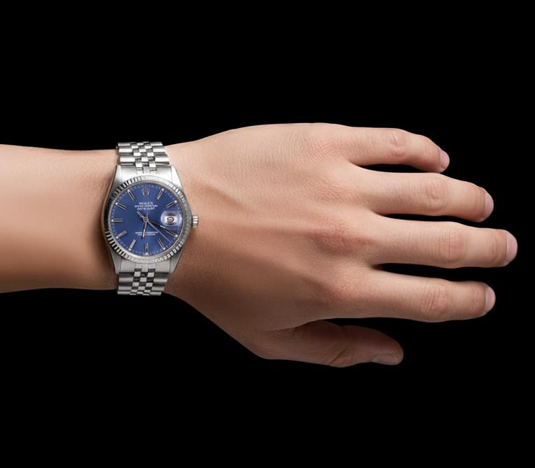 Orologio da uomo Rolex Datejust giubileo in acciaio inossidabile con quadrante blu a bastoncino e lunetta scanalata IMPOSTAZIONE RAPIDA