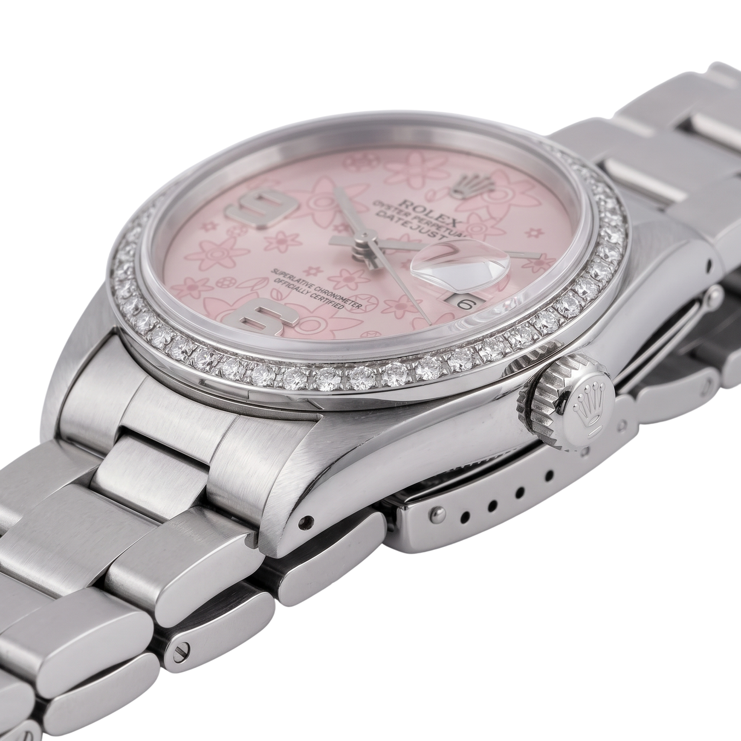 Orologio da uomo Rolex Datejust in acciaio inossidabile con quadrante rosa e lunetta con diamanti - IMPOSTAZIONE RAPIDA