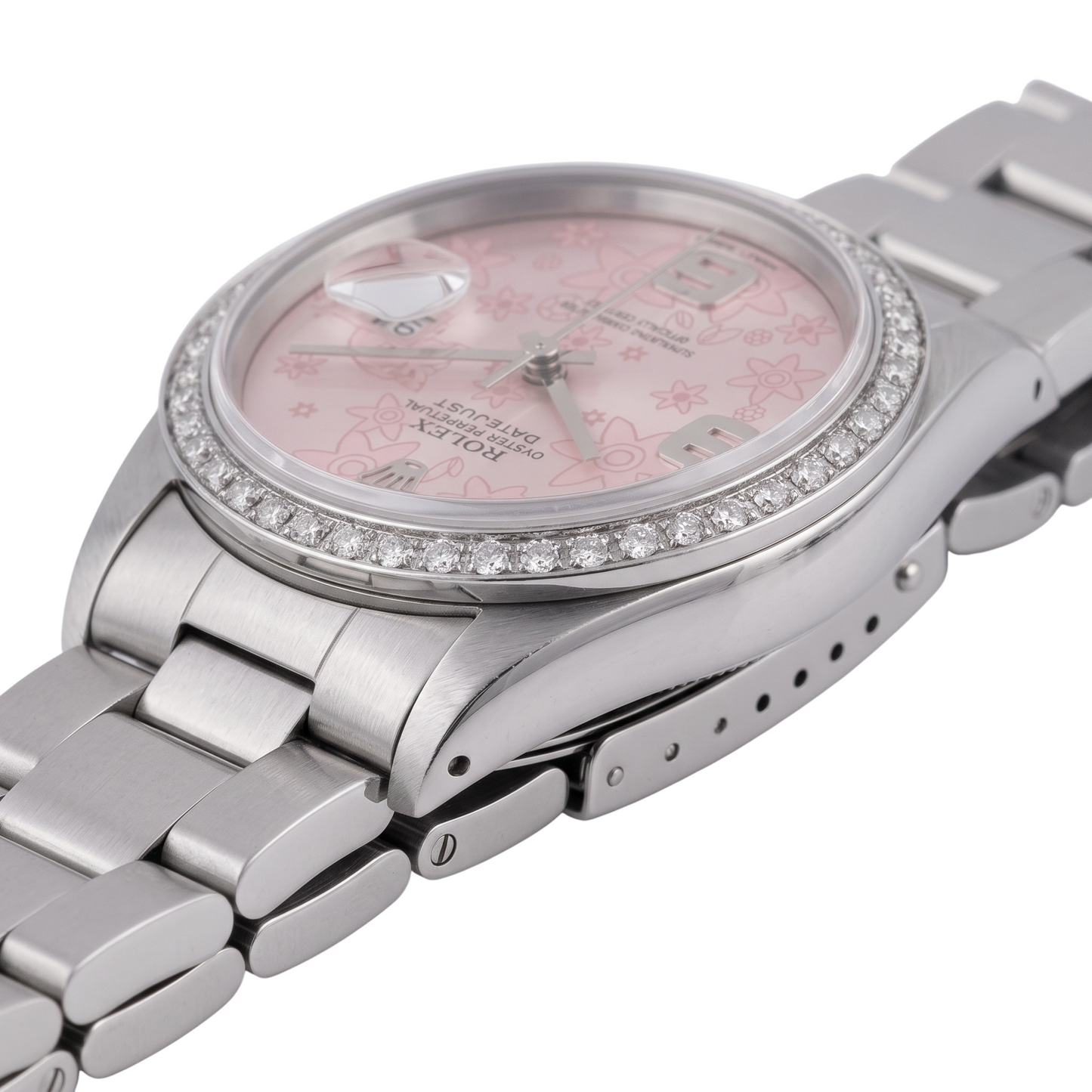 Orologio da uomo Rolex Datejust in acciaio inossidabile con quadrante rosa e lunetta con diamanti - IMPOSTAZIONE RAPIDA