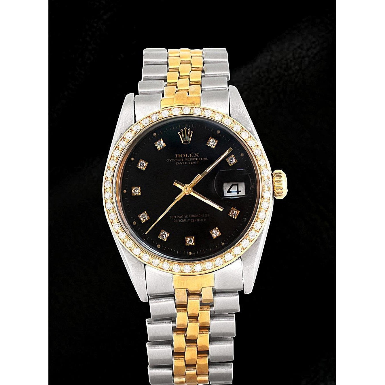 Orologio da uomo Rolex Datejust quadrante con diamanti neri e bracciale bicolore