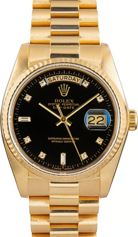 Orologio Rolex Day-Date 36 mm da Uomo Oro Giallo 18K Finitura Corteccia Nero