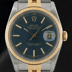 Orologio da uomo Rolex in acciaio inossidabile e oro con quadrante blu, impostazione rapida