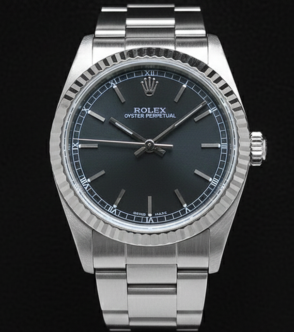 Orologio da uomo Rolex ostrica perpetua con quadrante nero romano in acciaio inossidabile