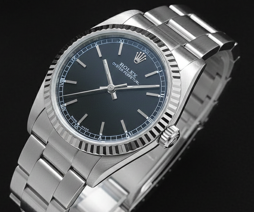 Orologio da uomo Rolex ostrica perpetua con quadrante nero romano in acciaio inossidabile