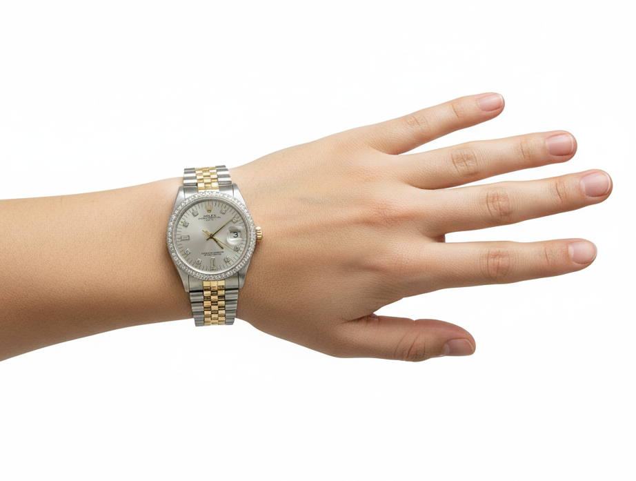 Orologio da uomo con quadrante in argento con diamanti e lunetta Rolex Date Bracciale in acciaio inossidabile giubileo