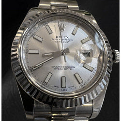 Orologio da uomo in acciaio Rolex Datejust con quadrante luminoso argento da 41 mm