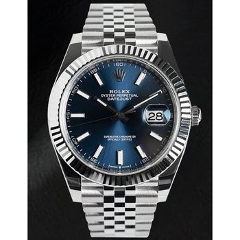 Orologio da uomo in acciaio inossidabile Rolex Datejust con quadrante luminoso blu