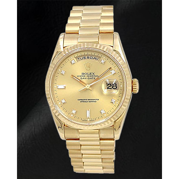 Orologio Rolex 18238 Day-Date 36mm in oro giallo con quadrante champagne e diamanti