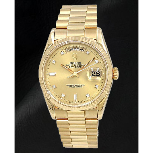 Orologio Rolex 18238 Day-Date 36mm in oro giallo con quadrante champagne e diamanti