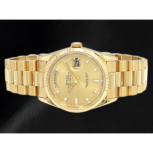 Orologio Rolex 18238 Day-Date 36mm in oro giallo con quadrante champagne e diamanti