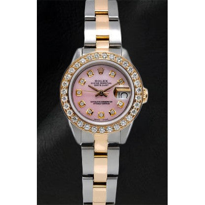 Orologio Rolex Datejust 26 mm con quadrante in madreperla rosa e diamanti, bracciale Oyster bicolore