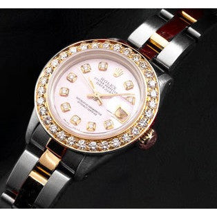 Orologio Rolex Datejust 26 mm con quadrante in madreperla rosa e diamanti, bracciale Oyster bicolore