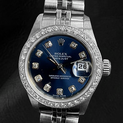 Orologio Rolex Datejust 26 mm quadrante blu scuro con diamanti in acciaio inossidabile e bracciale Jubilee