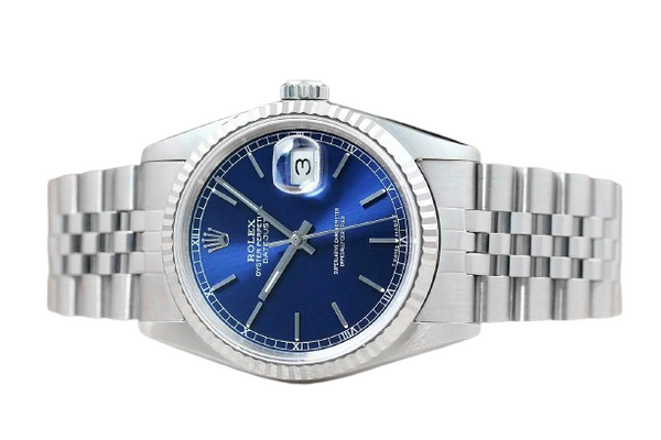 Orologio Rolex Datejust Anno 2000 Quadrante Blu Stick 36 mm Acciaio Inossidabile