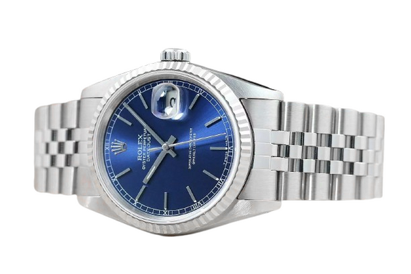 Orologio Rolex Datejust Anno 2000 Quadrante Blu Stick 36 mm Acciaio Inossidabile