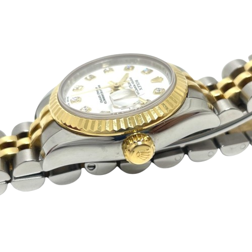 Orologio Rolex Datejust con quadrante bianco con diamanti e chiusura nascosta a scatto rapido da 36 mm, bicolore