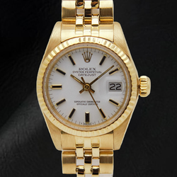 Orologio Rolex Lady-Datejust quadrante bianco stile President bracciale oro giallo