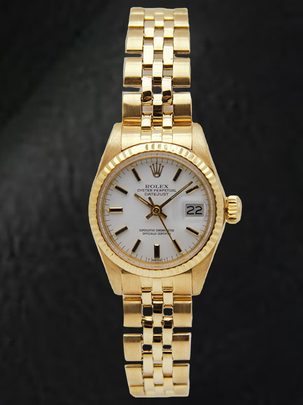 Orologio Rolex Lady-Datejust quadrante bianco stile President bracciale oro giallo