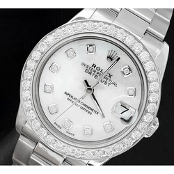 Orologio Rolex Lady Datejust 31 mm in acciaio inossidabile con quadrante in madreperla bianca e diamanti