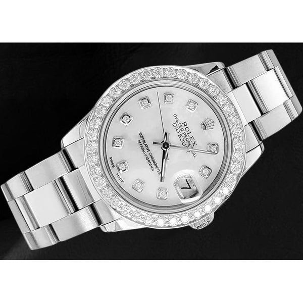 Orologio Rolex Lady Datejust 31 mm in acciaio inossidabile con quadrante in madreperla bianca e diamanti