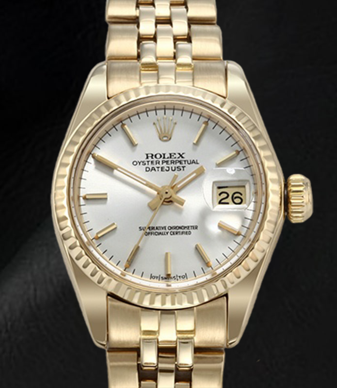 Orologio Rolex Lady Datejust quadrante bianco a bastoncino President in oro giallo