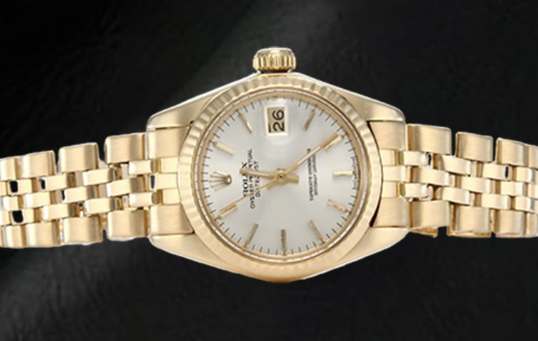 Orologio Rolex Lady Datejust quadrante bianco a bastoncino President in oro giallo